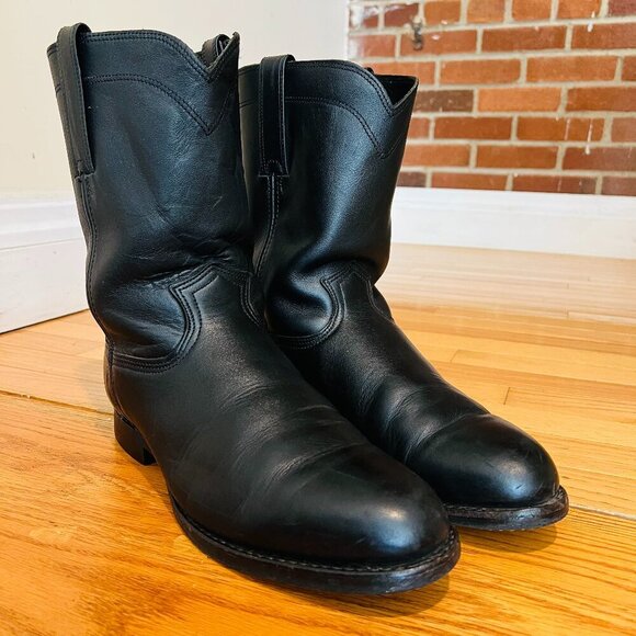 Vintage Frye Boots Western Cowboy Black Leather Roper Size 12 M US Mens - Picture 9 of 16